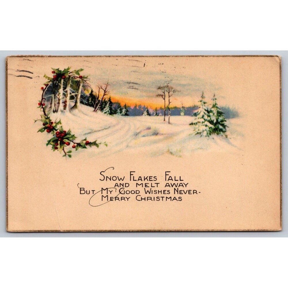 Vintage Postcard Snow Flakes Fall & Melt Away Winter Scene Posted 1926 Maryland
